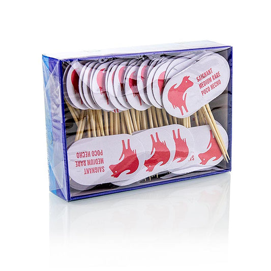 Pics en bois, avec plaque, avec inscription "Medium Rare", 8cm, 100 pcs