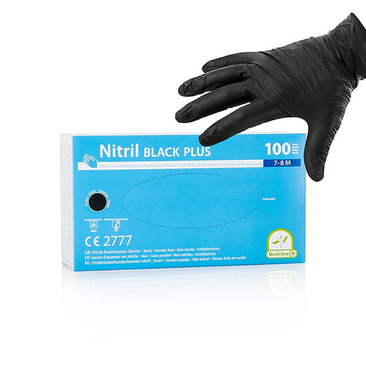 Gants jetables nitrile, noir, M, non poudrés, 100 pces