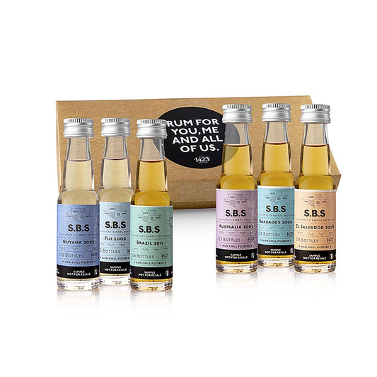 SBS Rum-Erlebnis Paket, Raritäten in Fassstärke, 120 ml, 6 x 20ml - Une sélection de rhums exclusifs en fût, présentés dans des flacons pratiques de 20 ml