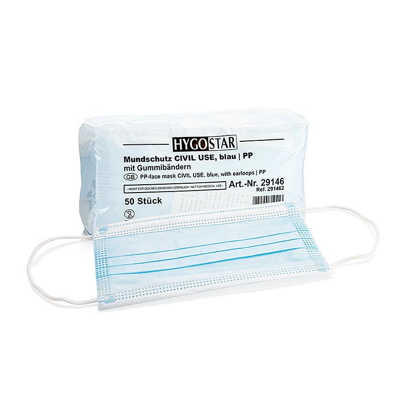 Masques faciaux jetables, 3 plis, PP non tissé, avec boucle d'oreille, Hygostar, 50 pces
