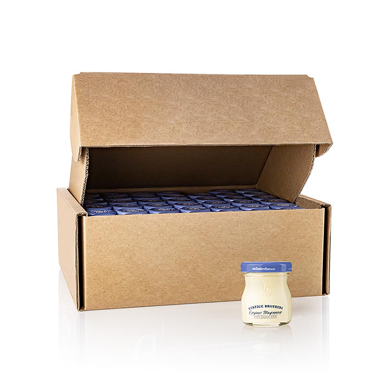 Mayonnaise biologique en portions individuelles, marque Curtice Brothers, 34 litres au total, 84 pots x 40ml chacun, idéal pour le food service et le catering