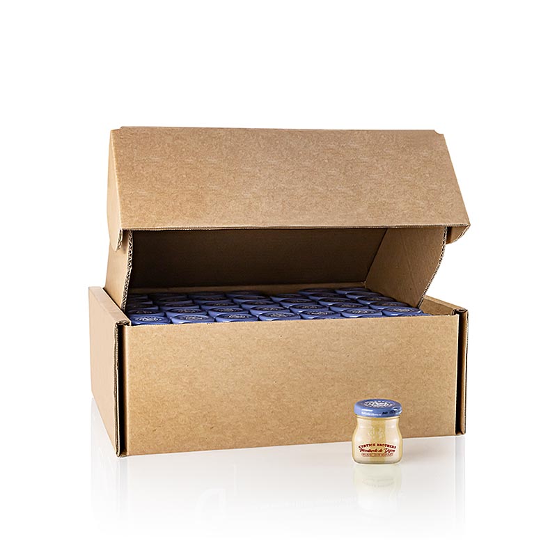 Organic Dijon Mustard, Portions en verre, Curtice Brothers, BIO, 3,4 l, 84 x 40ml - un emballage pratique et durable de moutarde de Dijon biologique en portions individuelles