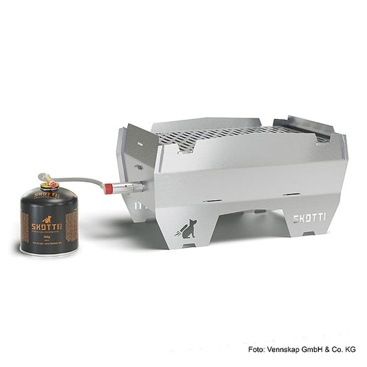 Barbecue à gaz SKOTTI 20 en acier inoxydable avec sac de bâche inclus, 1 pièce, idéal pour les grillades en plein air et en déplacement