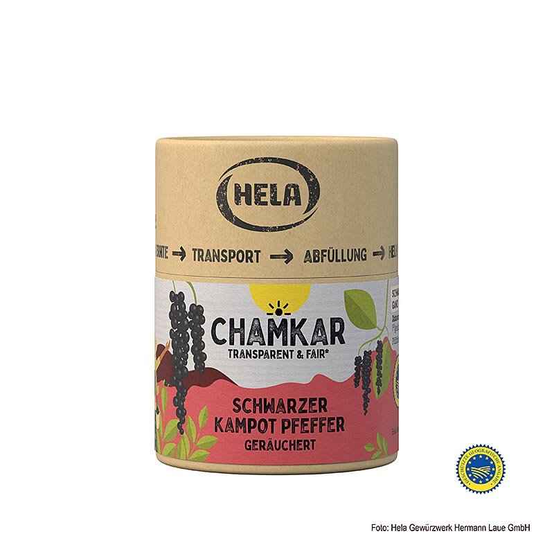 HELA Chamkar - Poivre noir de Kampot, fumé, entier, IGP, 100 g | Sel, poivre, épices, arômes, légumes secs | thungourmet