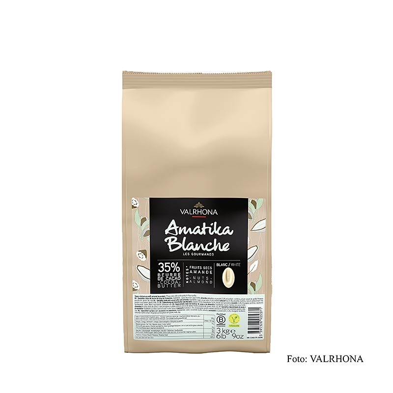 Valrhona AMATIKA, couverture blanche VEGANE, 35 % de cacao, callets (43096), 3 kg | Couverture, moules à chocolat, produits chocolatés | thungourmet