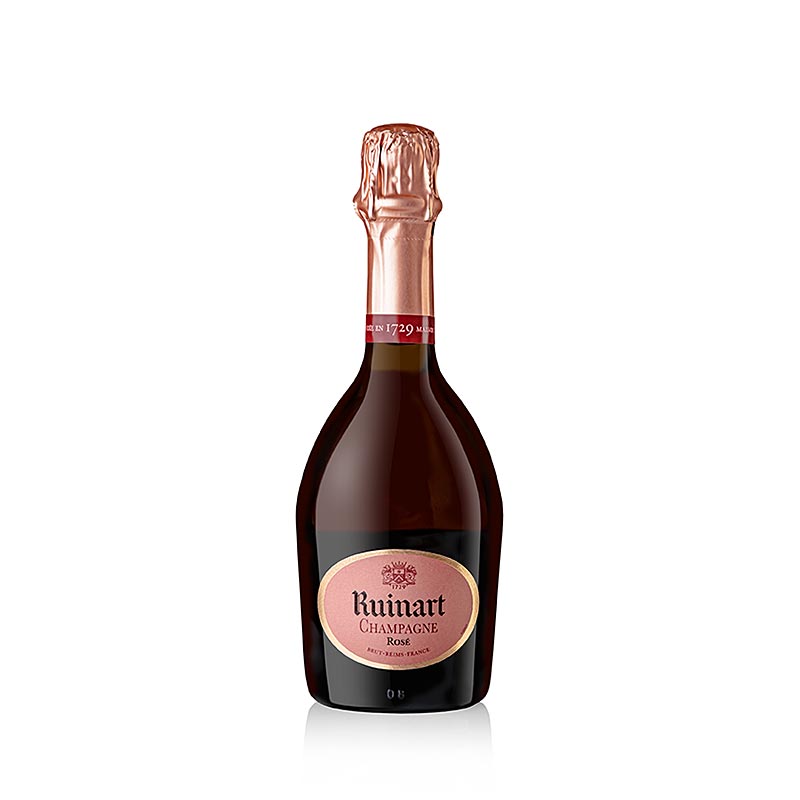 Bouteille de champagne Ruinart Rosé Brut à 12,5 % d'alcool, d'une contenance de 375 ml , parfaite pour les occasions spéciales et les célébrations.