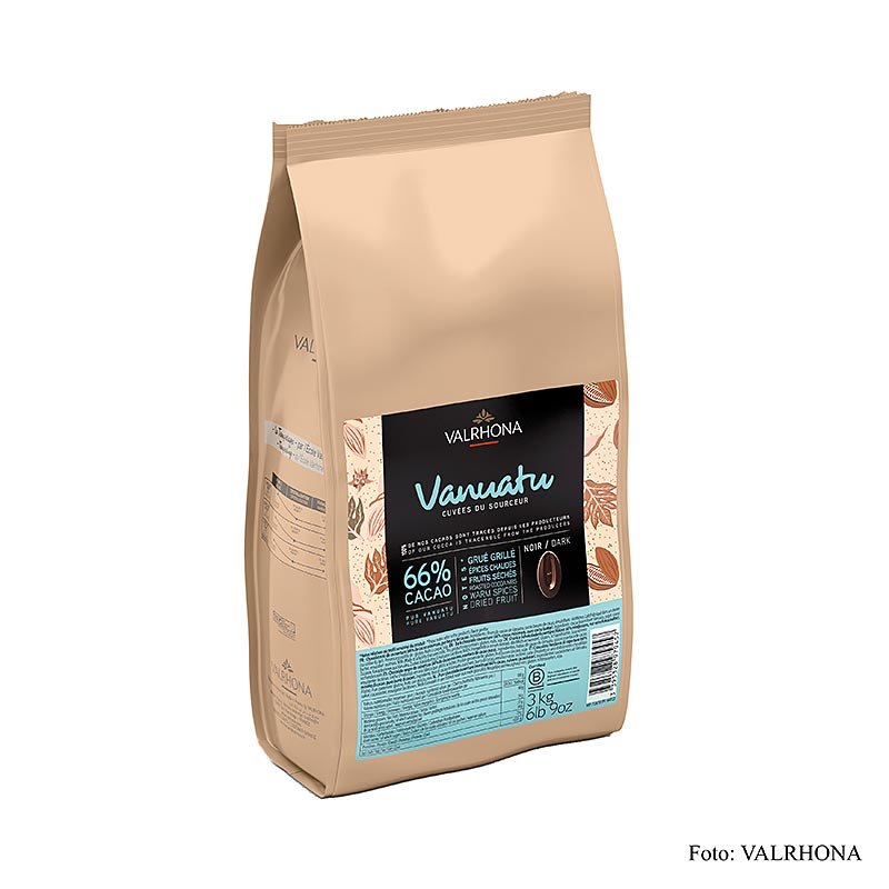 Valrhona Cuvée Vanuatu, couverture noire, 66 % de cacao, callets (44722), 3 kg | Couverture, moules à chocolat, produits chocolatés | thungourmet