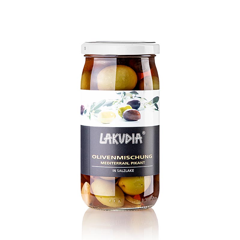 Mélange d'olives méditerranéen piquant, au chili, Lakudia, 355 g