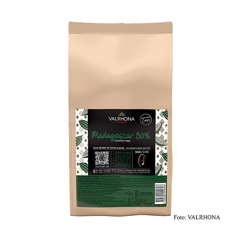 Chocolats Valrhona Compoz - Base cacao Madagascar 80 %, callets, 3 kg | Couverture, moules à chocolat, produits chocolatés | thungourmet