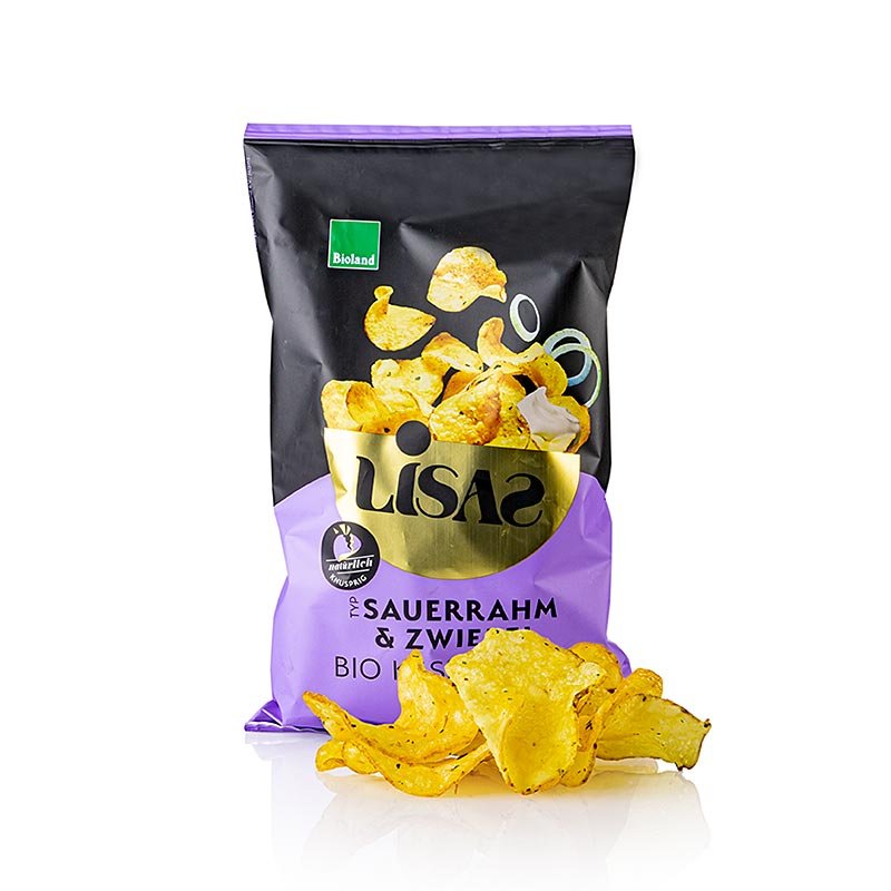 Chips Lisa's - Crème aigre et oignons nouveaux (chips de pomme de terre), BIO, 115 g | Biscuits, chocolats, snacks | thungourmet