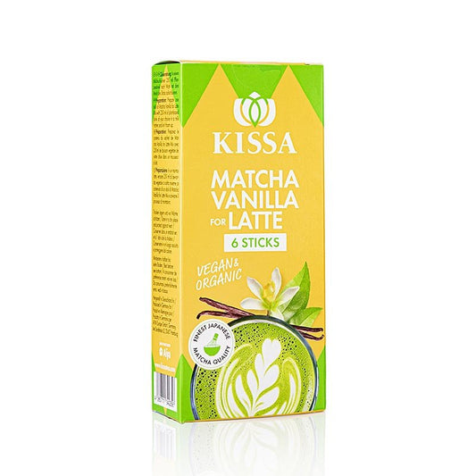 KISSA - Matcha Vanilla for Latte, sticks de mélange de thé vert, BIO, 72 g, 6 x 12 g | Café, thé, boissons non alcoolisées | thungourmet