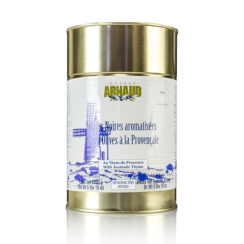 Olive nere senza nocciolo, con timo, in olio di girasole, Arnaud, 2,7 kg