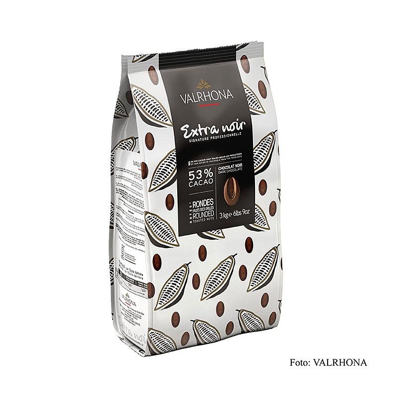 Valrhona Extra Noir, copertura fondente, callets, 53% di cacao, 3 kg | Copertura, stampi per cioccolato, prodotti al cioccolato | thungourmet
