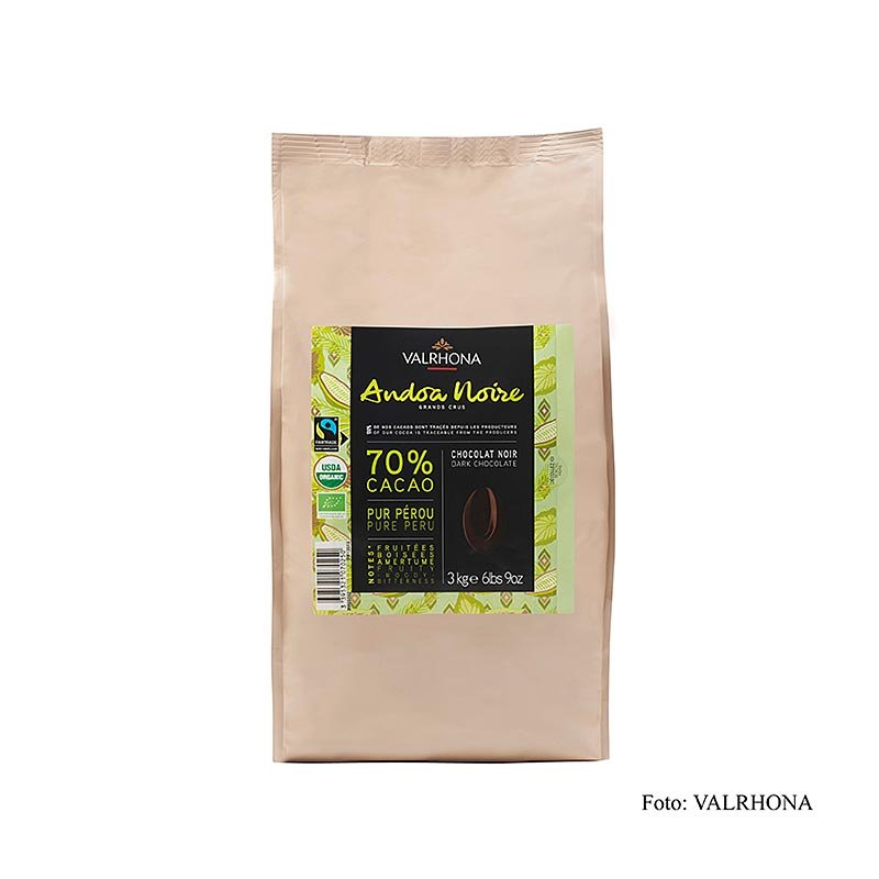 Valrhona Andoa Noire 70% 3 kg Callets, Fairtrade, BIO (12515), 3 kg | Copertura, Cioccolato - Formi, Cioccolato - Prodotti | thungourmet