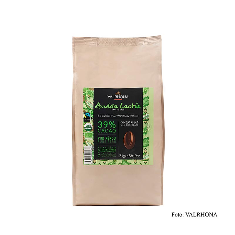 Valrhona Andoa Lactée, Couverture latte intero, Callets, 39% cacao, BIO, 3 kg