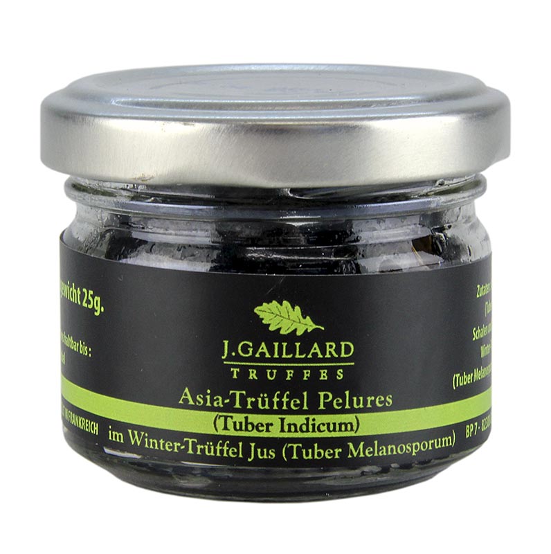 Asia Truffle Pelures, gusci/fettine di tartufo, in succo di tartufo invernale, Gaillard, 30 g - prodotto per aromatizzare le salse, i pezzi di tartufo devono essere precedentemente saltati in olio d'oliva