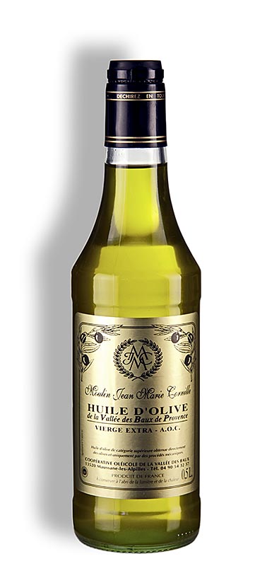 Olio d'oliva vergine, Fruttato Noir, delicato - dolce, Baux de Provence, DOP, Cornille, 500 ml Aceto e olio | thungourmet