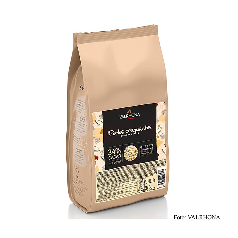 Perle croccanti Valrhona, ripiene di cereali con copertura di cioccolato Opalys, bianco, 3 kg | Copertura, forme di cioccolato, prodotti al cioccolato | thungourmet