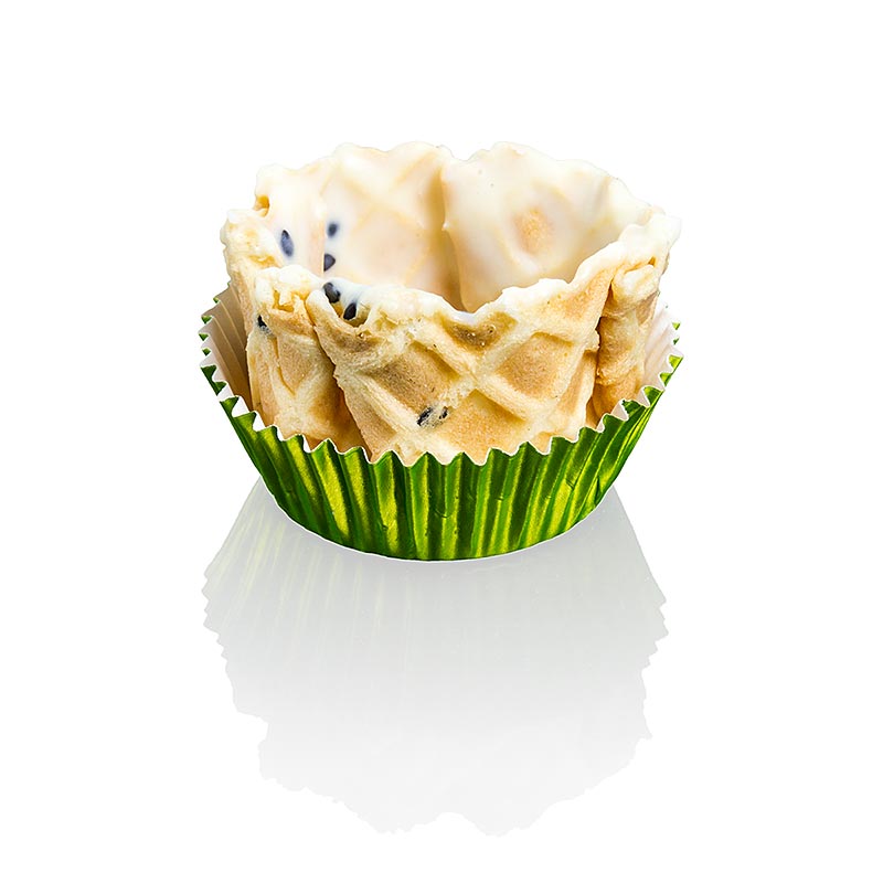 Cestino per wafer con semi di sesamo nero, rivestito, ø 40mmx25mm h, 120 pz.