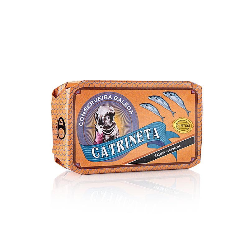 Filetti di sgombro (xarda en escabeche), interi, in salsa Escabeche, Catrineta, 120 g | Caviale, ostriche, prodotti ittici e frutti di mare | thungourmet