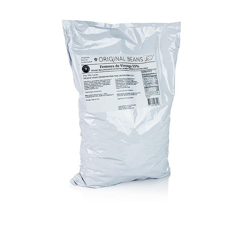 Femmes de Virunga Congo, 55%, copertura al latte, callets, Original Beans, BIO, 2 kg | Copertura, stampi per cioccolato, prodotti al cioccolato | thungourmet
