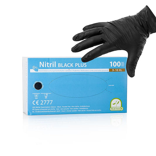 Guanti monouso in nitrile, neri, XL, non svergolati, 100 pz.