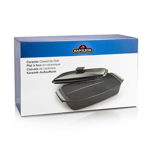 Teglia grande Napoleon per barbecue in ceramica, 42x23x7cm, con coperchio coordinato (modello 70151), ideale per preparare deliziosi piatti al barbecue, al forno o al piano cottura, 1 pezzo