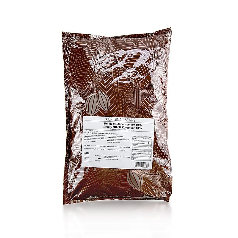 Copertura Simply Milk 40% cacao, latte intero, gocce, Original Beans, 2 kg | Copertura, stampi per cioccolato, prodotti al cioccolato | thungourmet