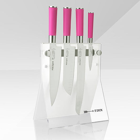 Blocco portacoltelli in acrilico Pink Spirit 4Knives, con 4 coltelli, Dick, 1 pz | Coltelli e accessori per coltelli | thungourmet