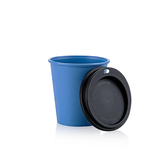 Tazza da caffè riutilizzabile "ToGo", 200 ml, blu con coperchio, 100 pezzi | Non Food / Hardware / Accessori per barbecue | thungourmet