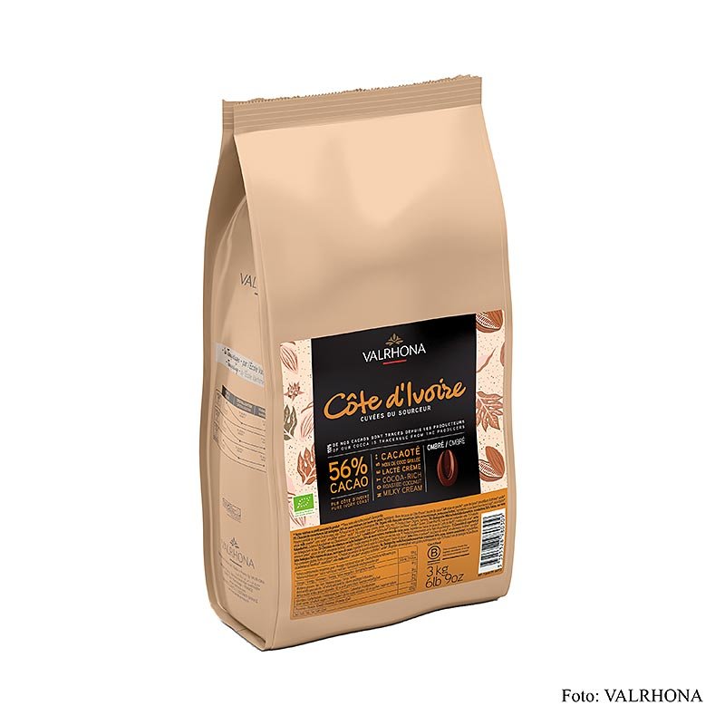 Valrhona Cuvee Cote Ivoire, copertura al latte, 56% di cacao, callets (44772) BIO, 3 kg | Copertura, stampi per cioccolato, prodotti al cioccolato | thungourmet