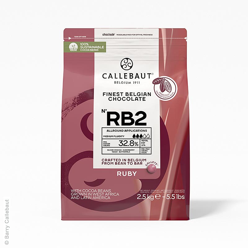 Ruby RB2 - Cioccolato rosa (32,8%), Callets Couverture, Callebaut, 2,5 kg | Copertura, forme di cioccolato, prodotti di cioccolato | thungourmet