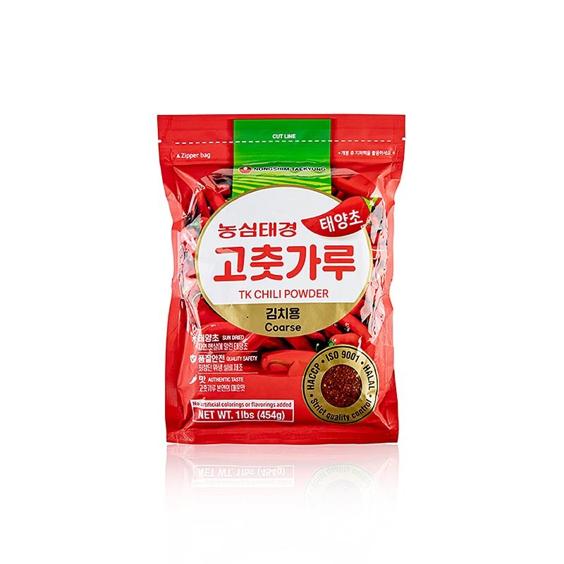 Peperoncino in polvere, macinato grossolanamente, ad esempio per Kim Chee (KimChi), Nongshim (Gochugaru), 454 g | Sale, pepe, spezie, aromi, verdure essiccate | thungourmet