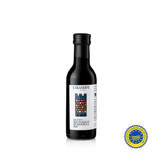 Flasche Carandini Aceto Balsamico Modena ggA, 6 Monate, Classico (bunte Burg, ehemals Ducale), 250 ml, fein, mild, fruchtig, würzig, geeignet für Salatdressings und zum Ablöschen von Speisen, auch als Weinessig einsetzbar, auch in 500ml, 1 Liter und 5-Liter-Kanister erhältlich
