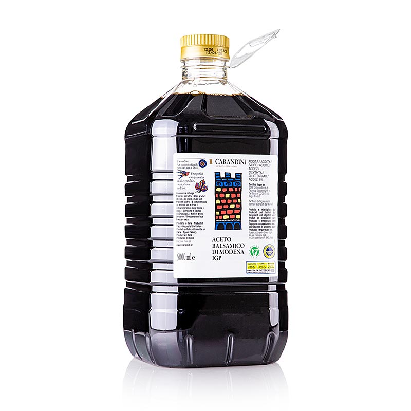 Carandini Aceto Balsamico Modena ggA, 6 Monate, Classico (bunte Burg, ehemals Ducale), 5 l - Feiner, milder und fruchtiger Balsamico, leicht würzig im Geruch und Geschmack, ideal für Salatdressings und zum Ablöschen von Speisen, auch als Weinessig einsetzbar Erhältlich in verschiedenen Größen