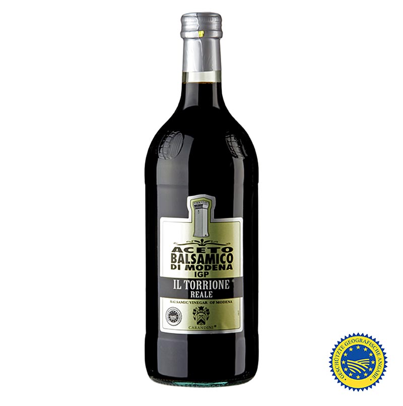 Bild eines jungen Aceto Balsamico di Modena ggA, 1 Jahr, Riserva (Reale), 1 l Flasche, mit kräftiger Säure und deutlicher Balsamico Note, für Salat-Dressings und Speisenablösung, auch als Weinessig einsetzbar