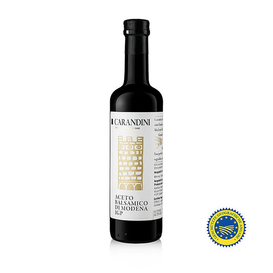 Carandini Aceto Balsamico di Modena ggA, 2 Jahre, Riserva Speciale (Imperiale), 500 ml - Mittel-junger Aceto Balsamico mit kräftiger Säure und starker Balsamico Note Geeignet für Salat-Dressings und zum Ablöschen von Speisen Ein Allround Aceto Balsamico mit sehr gutem Preis-Leistungsverhältnis Auch in 250ml und 1 Liter erhältlich