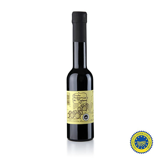 Aceto Balsamico di Modena ggA, AS 25, 250 ml - Essig der 3 Batterie, süß und angenehm im Geschmack, ideal für Fleisch- und Fischgerichte, Gemüse, Käse, Obst und Desserts, sowie zur Verfeinerung von Saucen geeignet