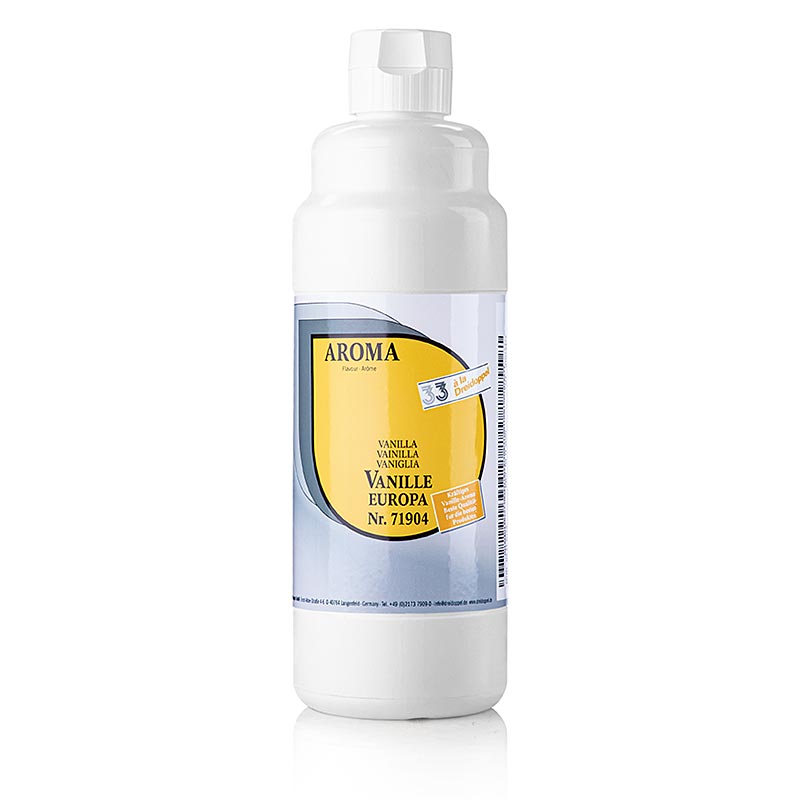 Flüssiges Vanille-Aroma von Dreidoppel, No719, 1 l, verleiht Eiscreme, Sahne, Quark, Kuchen, Desserts, Pralinen und Gebäcke einen einzigartigen Vanillegeschmack