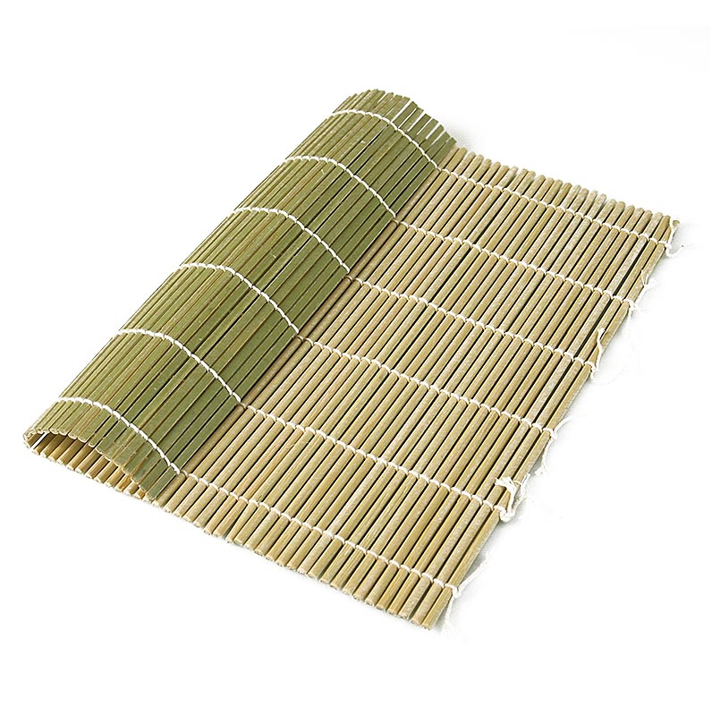 Bambusmatte zur Herstellung von Maki Sushi, natürliche Farbe, 21x24cm, runde Stäbchen, 1 Stück: Ideal zum Rollen von Sushi mit Nori-Blättern, Sushi-Reis und Füllung Ermöglicht das einfache Einrollen mit Hilfe der Bambusmatte Erfordert etwas Fingerspitzengefühl, aber in der Regel recht schnell
