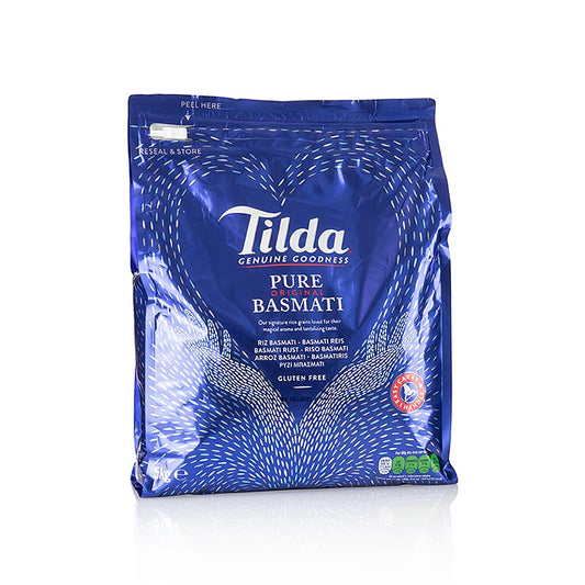 5 kg Basmati Reis von Tilda in praktischem Reißverschluss-Sack, ideal für köstlichen, nussigen Duft und wunderbaren Geschmack beim Kochen und Essen