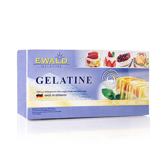 Blatt-Gelatine - Gold, 210 Bloom, 1 kg, ca500 St - Gelatine aus Schweineschwarten, farb- und geruchlos, geschmacksneutral, hohe Gelierkraft für klare Sülzen, Spiegel, Vorspeisen und beste Transparenz für Vorzeige-Vorspeisen
