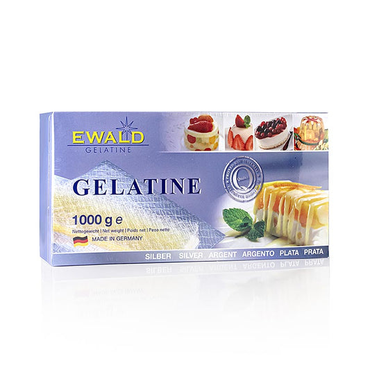Blatt-Gelatine - Silber, 160 Bloom, 1 kg, ca420 St: Farb- und geruchlose Gelatine aus Schweineschwarten, ideal für Cremes, Mousse, Terrinen und aromatisierte Gelees Gelierkraft in Bloom angegeben