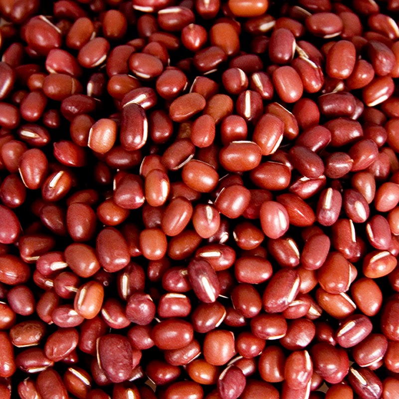Bio Azuki-Bohnen, rote ovale Bohnen mit süßlich-kräftigem Geschmack und dünnen Haut, ideal für Suppe, Nachtisch und Kuchenpaste, Kochzeit ca 30-45 Minuten