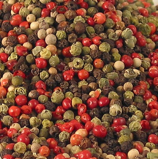 Bunter Pfeffer Cocktail, 1 kg - Mischung aus schwarzen, weißen und grünen Pfefferkörnern sowie Schinus-Beeren, auch bekannt als rosa Pfefferbeeren, ideal für Pfeffermühlen und als Dekoration auf Gerichten