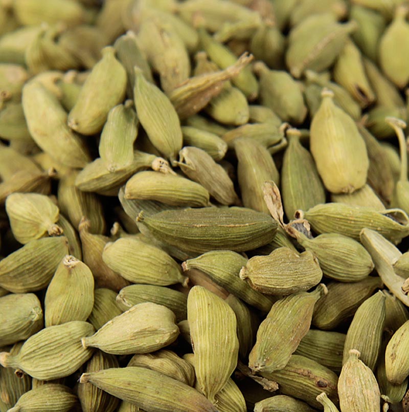Grüne ganze Kardamomkapseln, 1 kg, ätherisches Öl, süßlich-aromatisches Aroma, indisches Gewürz, Hauptbestandteil von Masalas und Currypulver, geeignet für Fleisch, Fisch, Gemüse, Kompott, Pudding, Wurst, Brot, Kuchen, Marinaden, Punsch, Kaffee und Tee, ursprünglich aus Südindien und Sri Lanka, heute auch in Guatemala angebaut