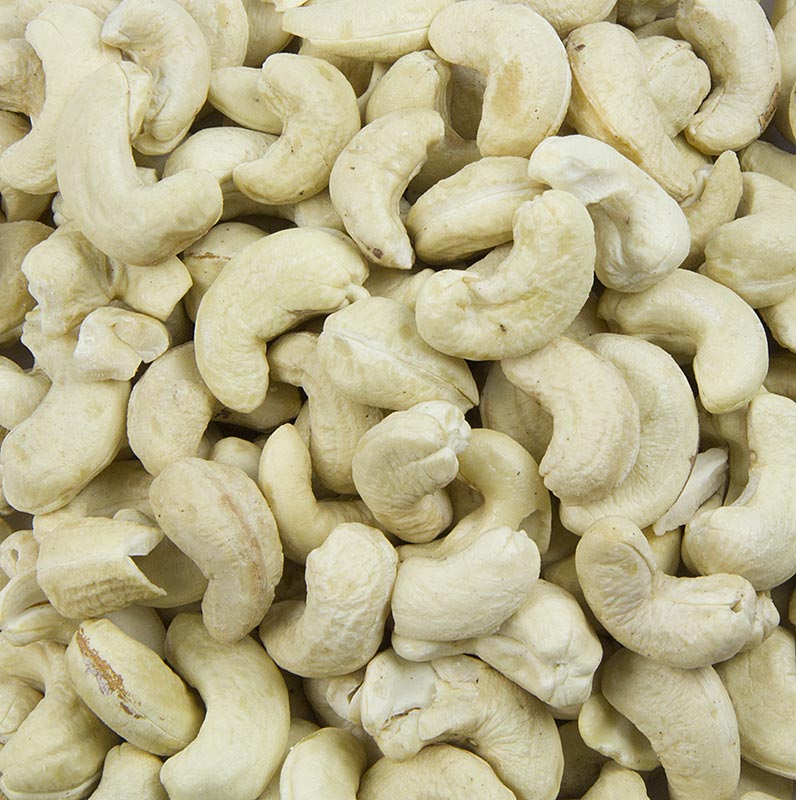 Cashewkerne, ungesalzen, 1 kg - Produktbeschreibung: Süß-buttriges Aroma, ähnlich Mandeln, sahnig und weich, Fettgehalt ca 42%