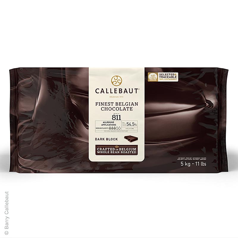 Zartbitterschokoladenblock für Pralinen mit 54,5% Kakao, ideal zum Füllen, Überziehen und Dekorieren von Backwaren und Desserts Enthält Zucker, Kakaobutter, Kakaomasse, Sojalecithin und Bourbon Vanille