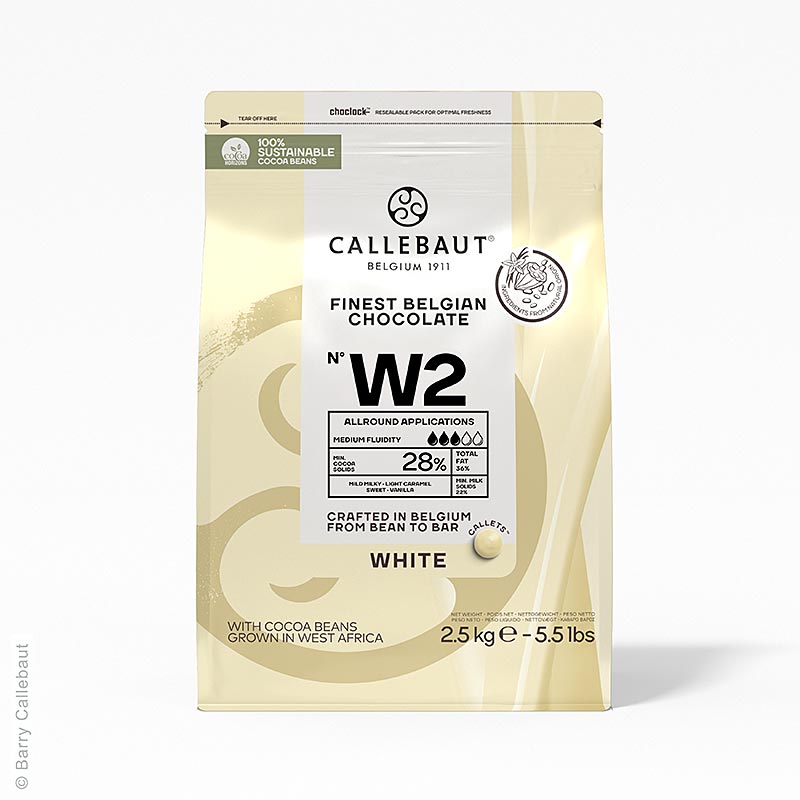Cioccolato bianco, Callets, 28% burro di cacao, 22% latte, 2,5 kg