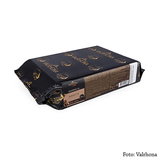 Gianduja Noisette noir - dunkle Bitter-Haselnuss-Couverture, Block, 3 kg: Mischung aus Zucker, Haselnüssen, Kakaobutter, Vollmilchpulver und Kakaomasse, ideal zum Dekorieren und Überziehen von Backwaren und Herstellung von Eiscreme